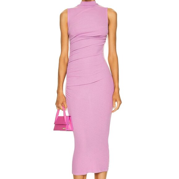 Enza Costa Dresses & Skirts - Enza Costa Silk Knit Sleeveless Twist Midi Dress pink ruched bodycon silk